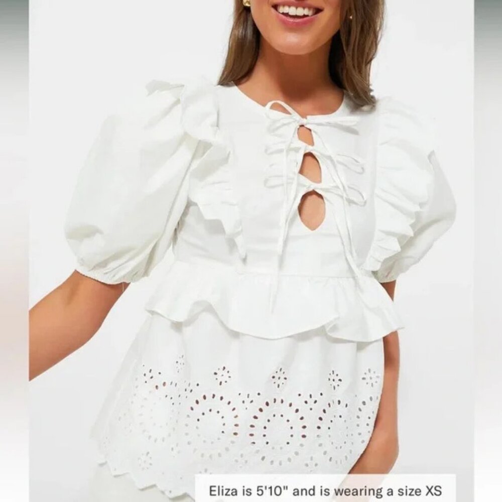 Moon River White Ruffle Eyelet Blouse – Size S Anthropologie & Tuckernuck $89